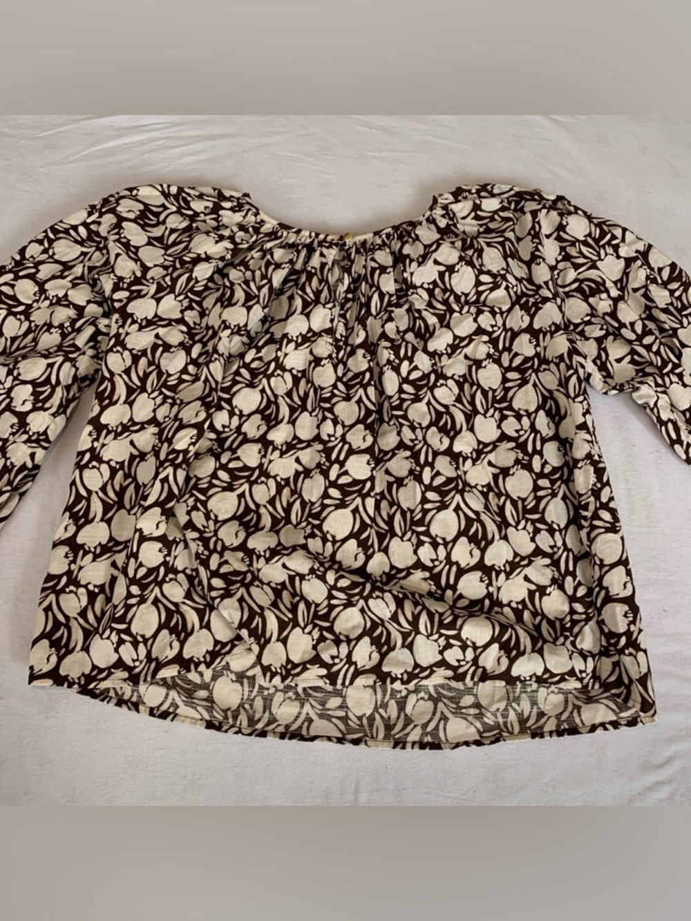 LOFT Brown and Cream Floral Peasant Blouse